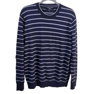 Banana Republic X Baruffa Italian Merino Wool Navy Gray Striped Sweater Size L